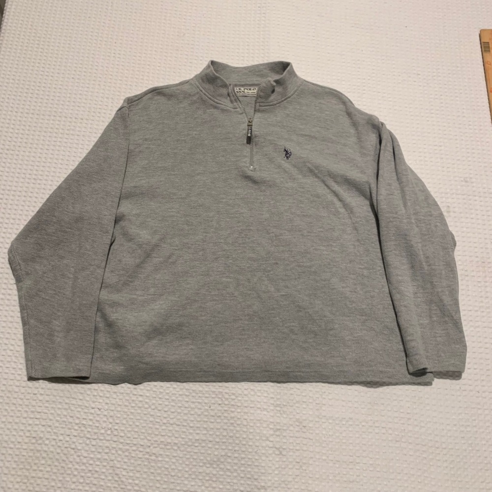 US Polo Assn Mens Quarter Zip Pullover Sweater Heather Gray Size L Logo 0056